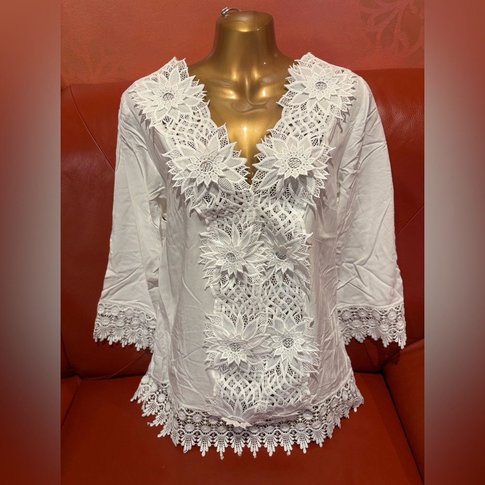 Elegant White Lace Trim Women's Swim Cover-up Top